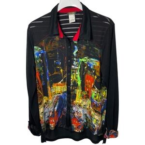 Dolcezza Colorful Abstract Cityscape‎ Button Up Shirt, L
